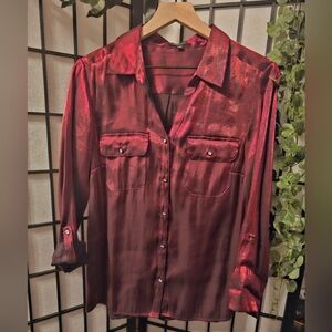 NOTATIONS Women's Red Metallic Longsleeve Button Down Blouse Size Meduim‎